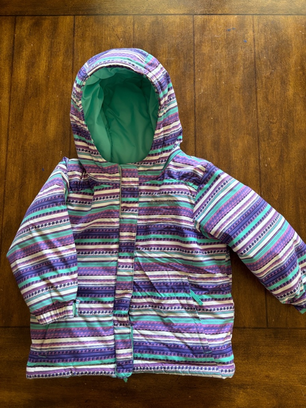 Columbia Turquoise & Purple Striped Hooded Jacket. 3T. New condition